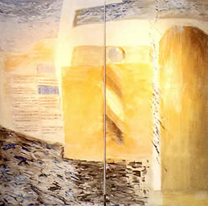 Ars scripturalis, Acryl/Enkaustik/Collage auf LW, 200 x 100 cm, 2000