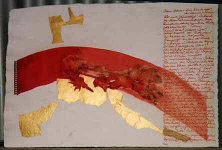 Flamma solis I (Sonnenfeuer), Papiercollage, 42 x 60 cm, 2000